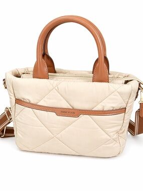 Anne Klein Quilted Beige Handbag – Crossbody Strap